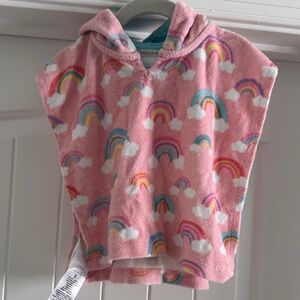 Pottery Barn Kids Pink Hooded Towel with Rainbow Accents